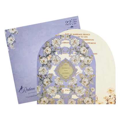 Purple Gold Laser Cut Floral Wedding Card - KFR16210