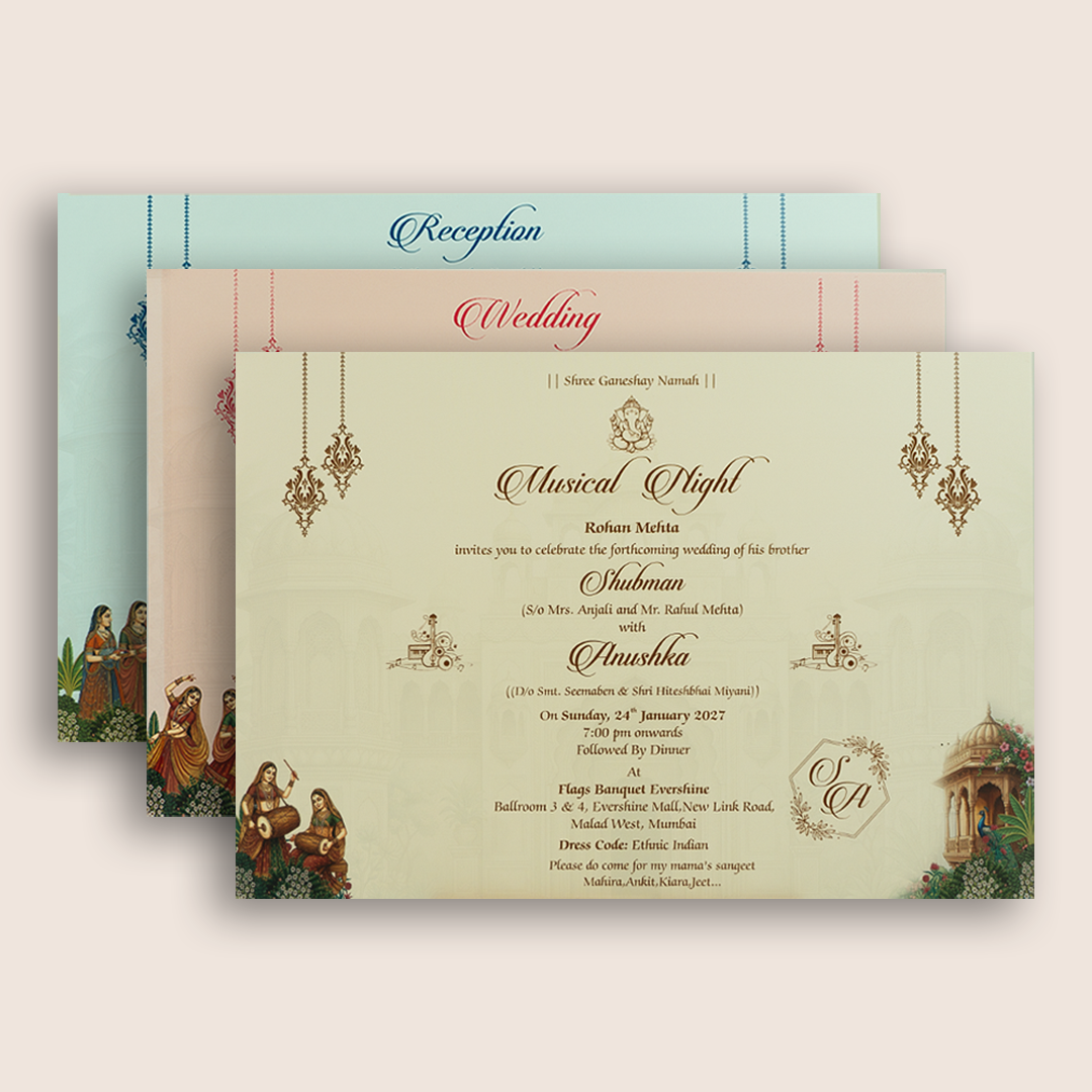 Green Bride Groom Laser Cut Padded Wedding Invitation - KRB10740