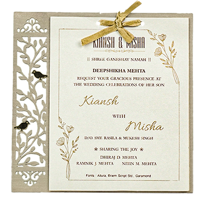 Elegant Ivory Laser-Cut Wedding Card - KRC31440