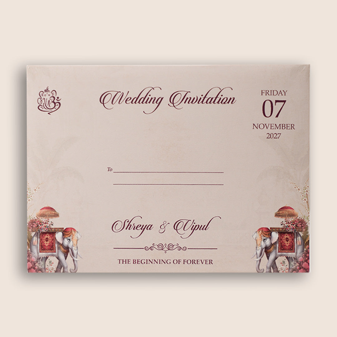 White Elephant Palace Padded Wedding Invitation - KSH18350