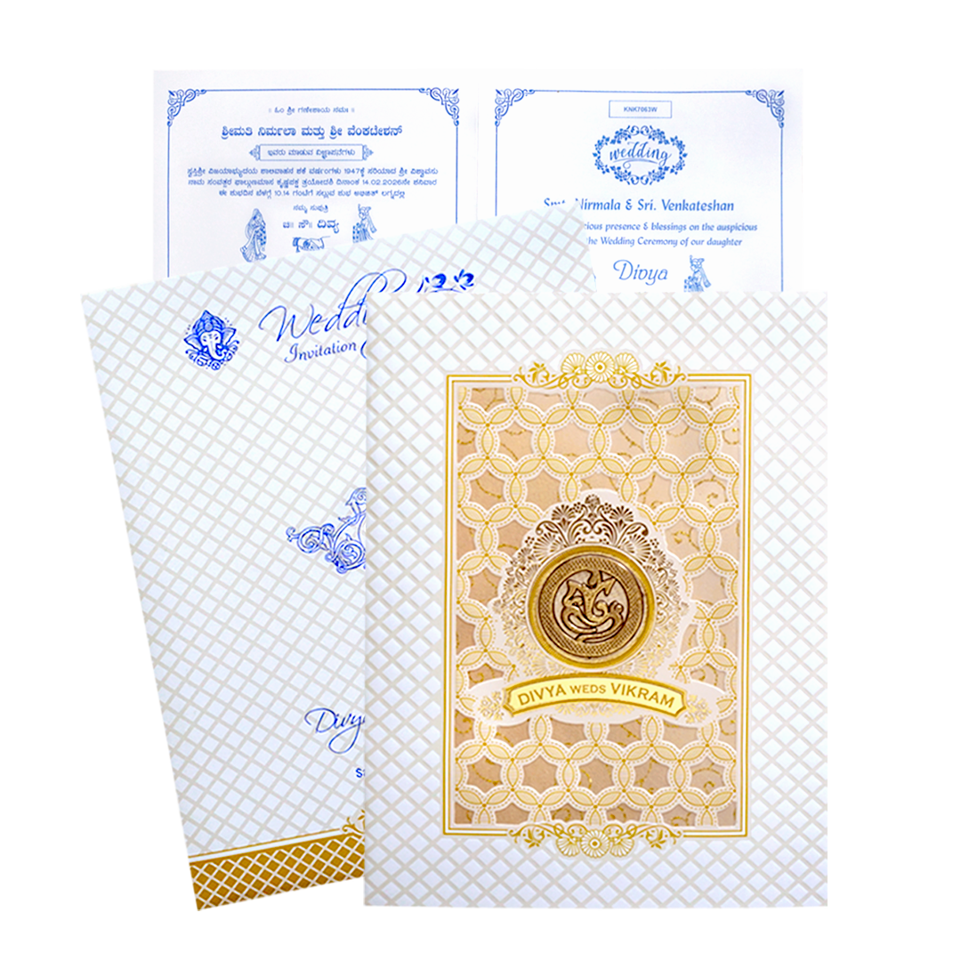 White Embossed Wedding Invitation Card-King of Cards
