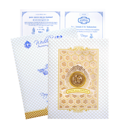 White Embossed Wedding Invitation Card-King of Cards