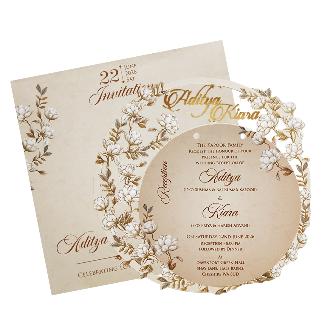 Grey Floral Round Wedding Card-KFR16010