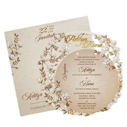 Grey Floral Round Wedding Card-KFR16010