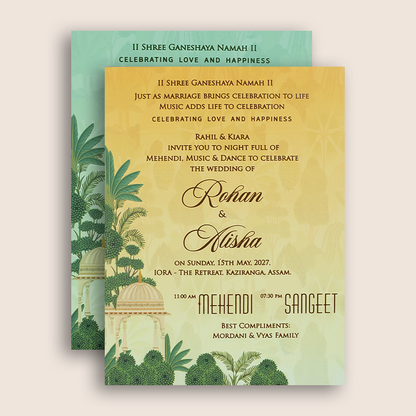 Pastel Green Jharokha Door Style Padded Wedding Card - KFR16420