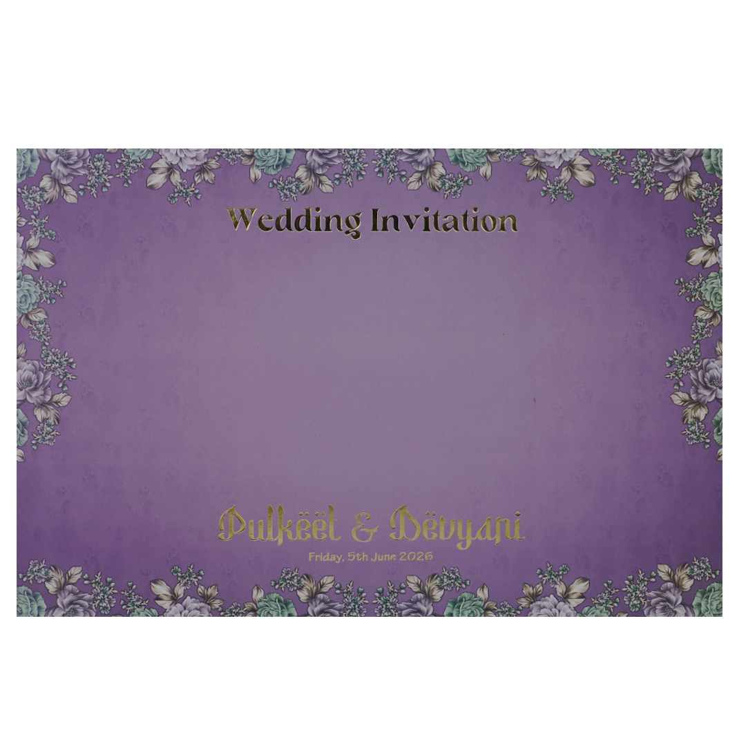 Purple Baraat Padded Wedding Card-KJTS1828