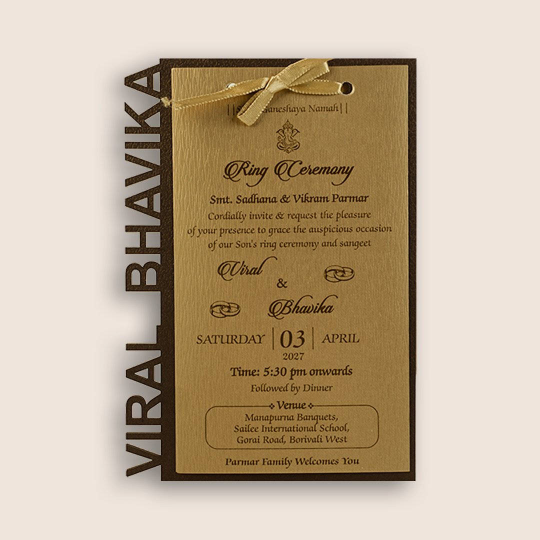 Brown Floral MDF Laser Cut Wedding Card - KMARA340