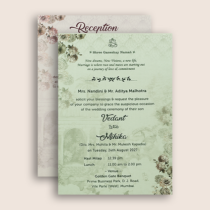 Lavender Floral Padded Door Style Wedding Card - KVN07060