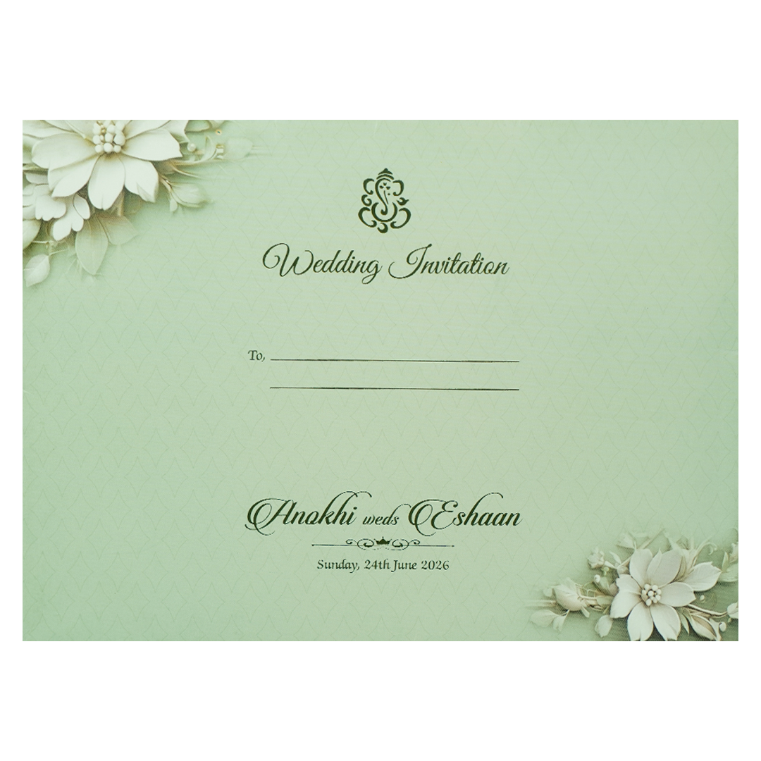 Mint Green Floral Laser Cut Padded Wedding Card-KJTS3680