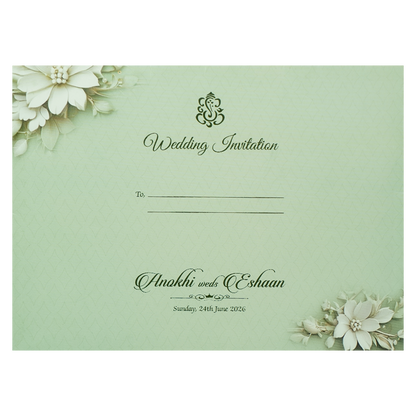 Mint Green Floral Laser Cut Padded Wedding Card-KJTS3680