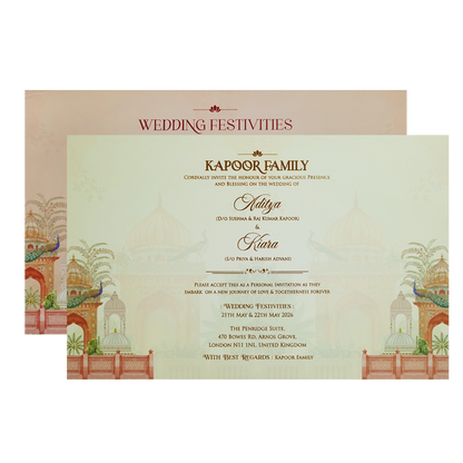 Cream Palace Elephant Theme Wedding Card - KFR16340
