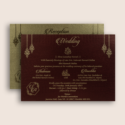 Gold Floral Door Style Padded Wedding Invitation - KRB10501