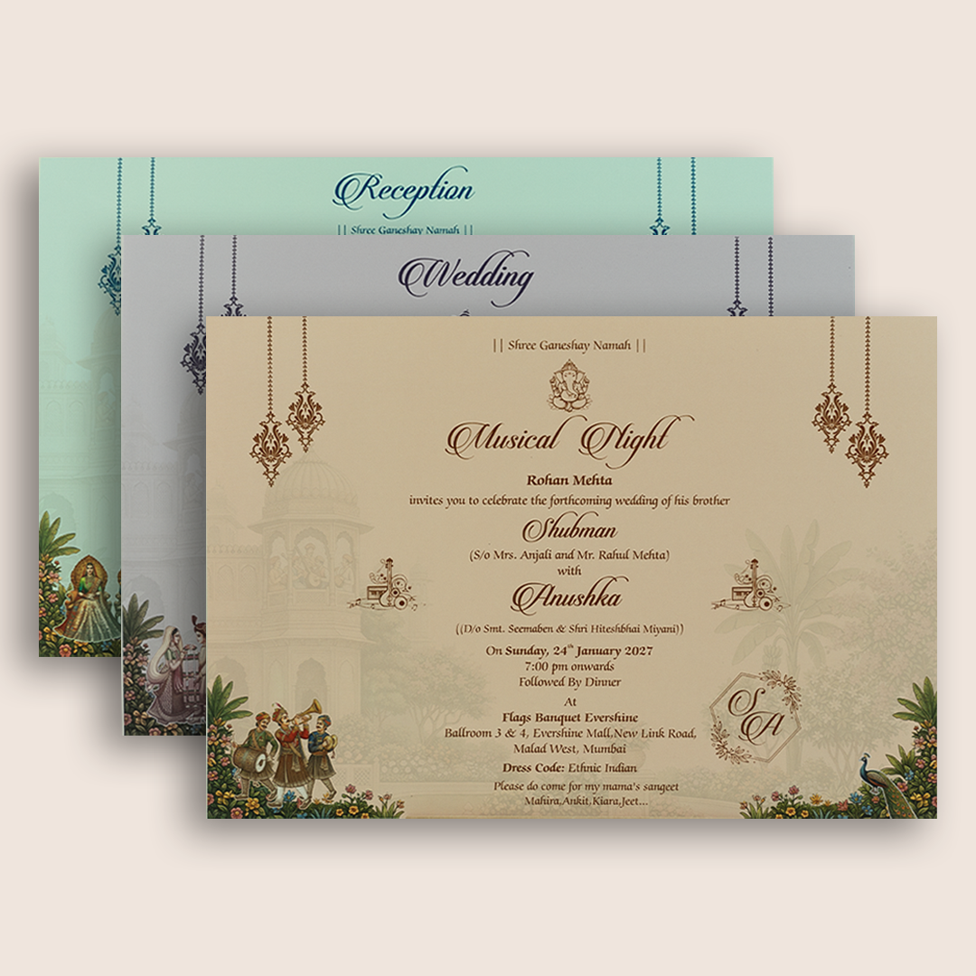 Cream Bride Groom Jharokha Padded Wedding Card - KRB10720
