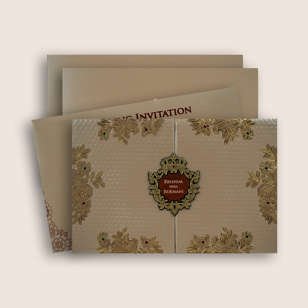 Metallic Peach Floral Door Style Marriage Card - KJTS1854