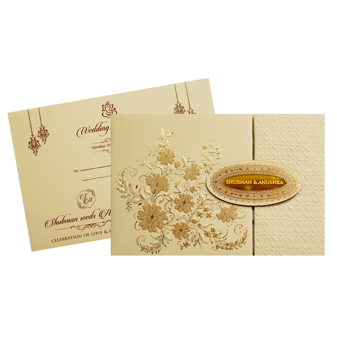 Royal Padded Embossed Gold Wedding Invitation Card-KRB09661