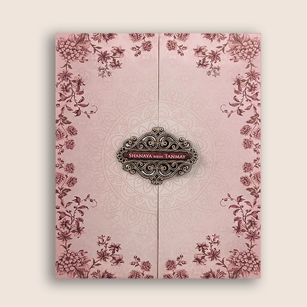 Pastel Pink Floral Mandala Door Style Wedding Card - KVN06930