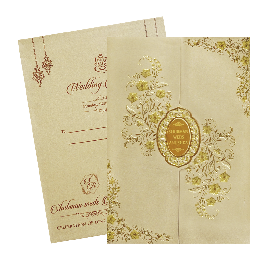 Metallic Gold Doorstyle Wedding Card-KRB09110