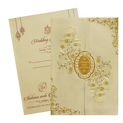 Metallic Gold Doorstyle Wedding Card-KRB09110