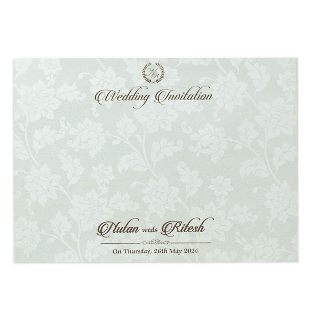 White Floral Embossed Patterned Wedding Card - KRE28600