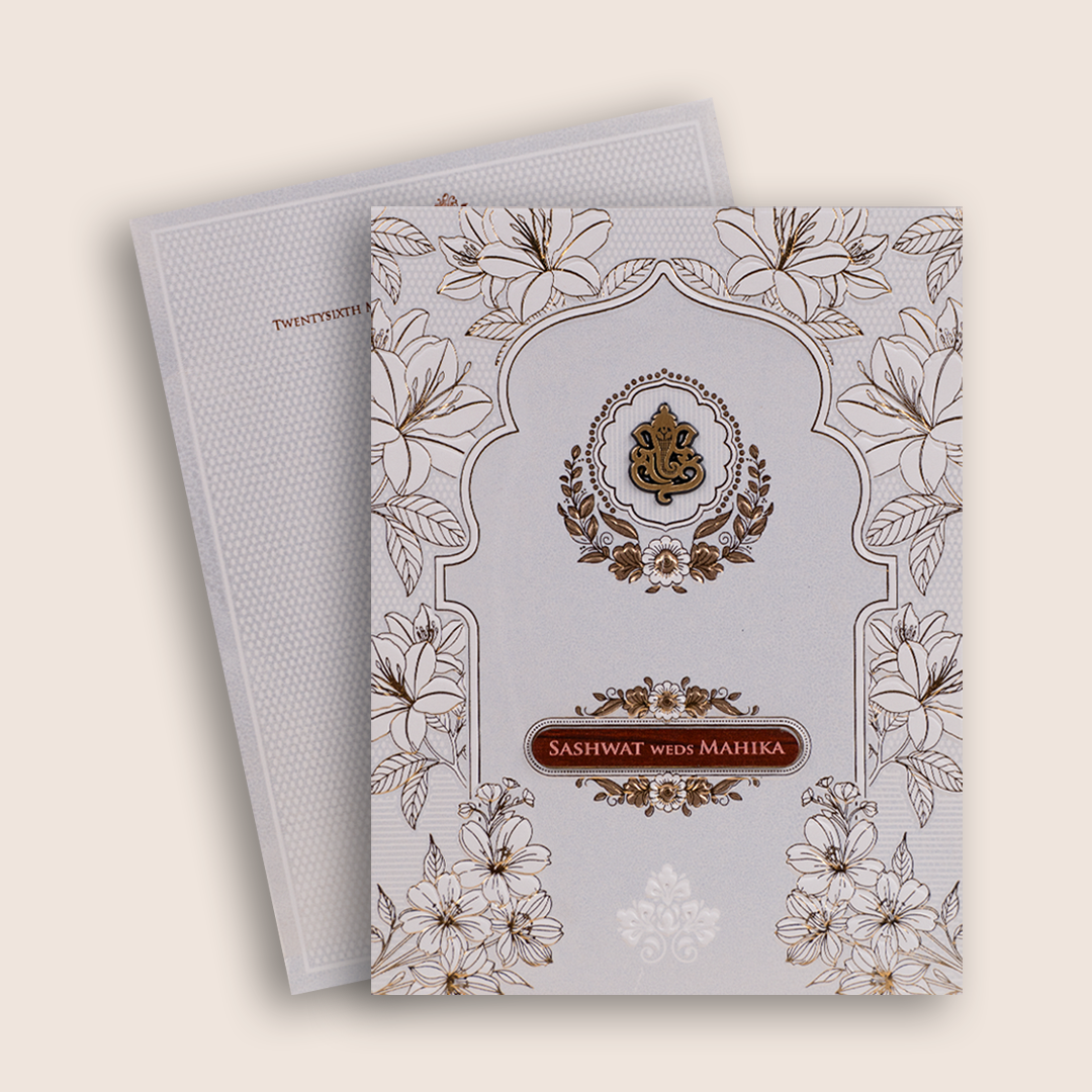 White Embossed Floral Wedding Invitation Card - KRE29510
