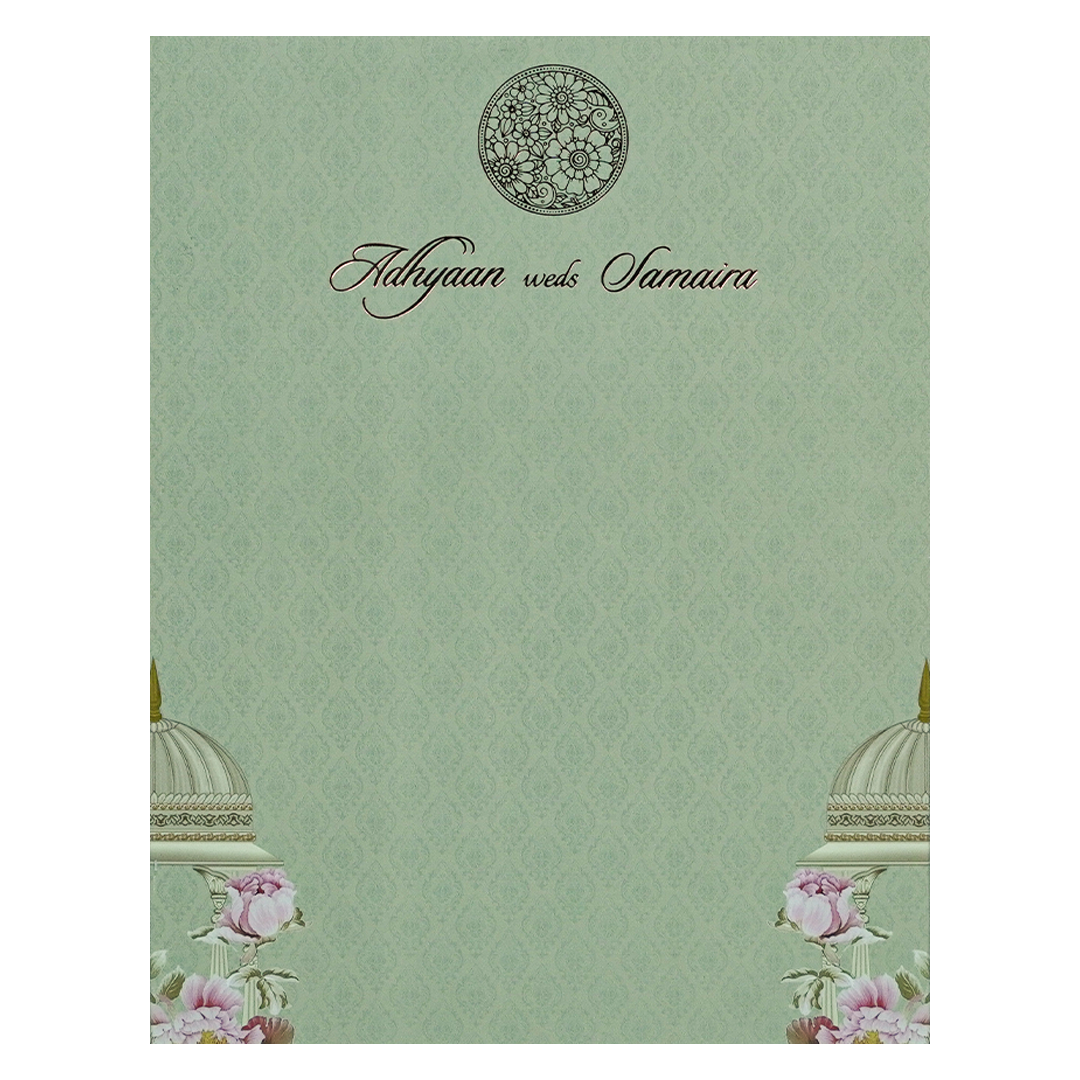 Grey Padded Floral Palace Wedding Card-KRC31040