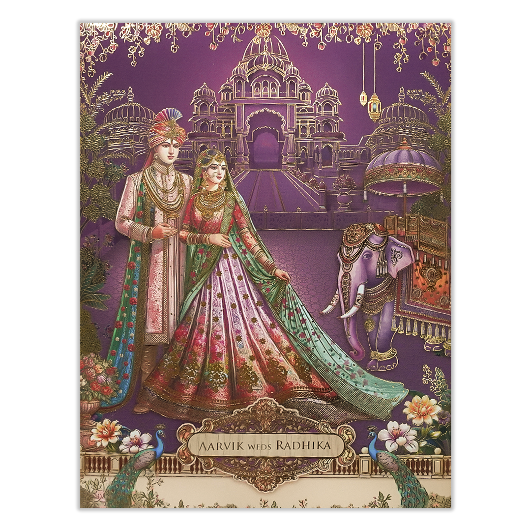 Purple Palace Padded Wedding Card-KSH73130