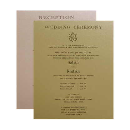 Orange Floral Gold Padded Wedding Card-KMMWD1150