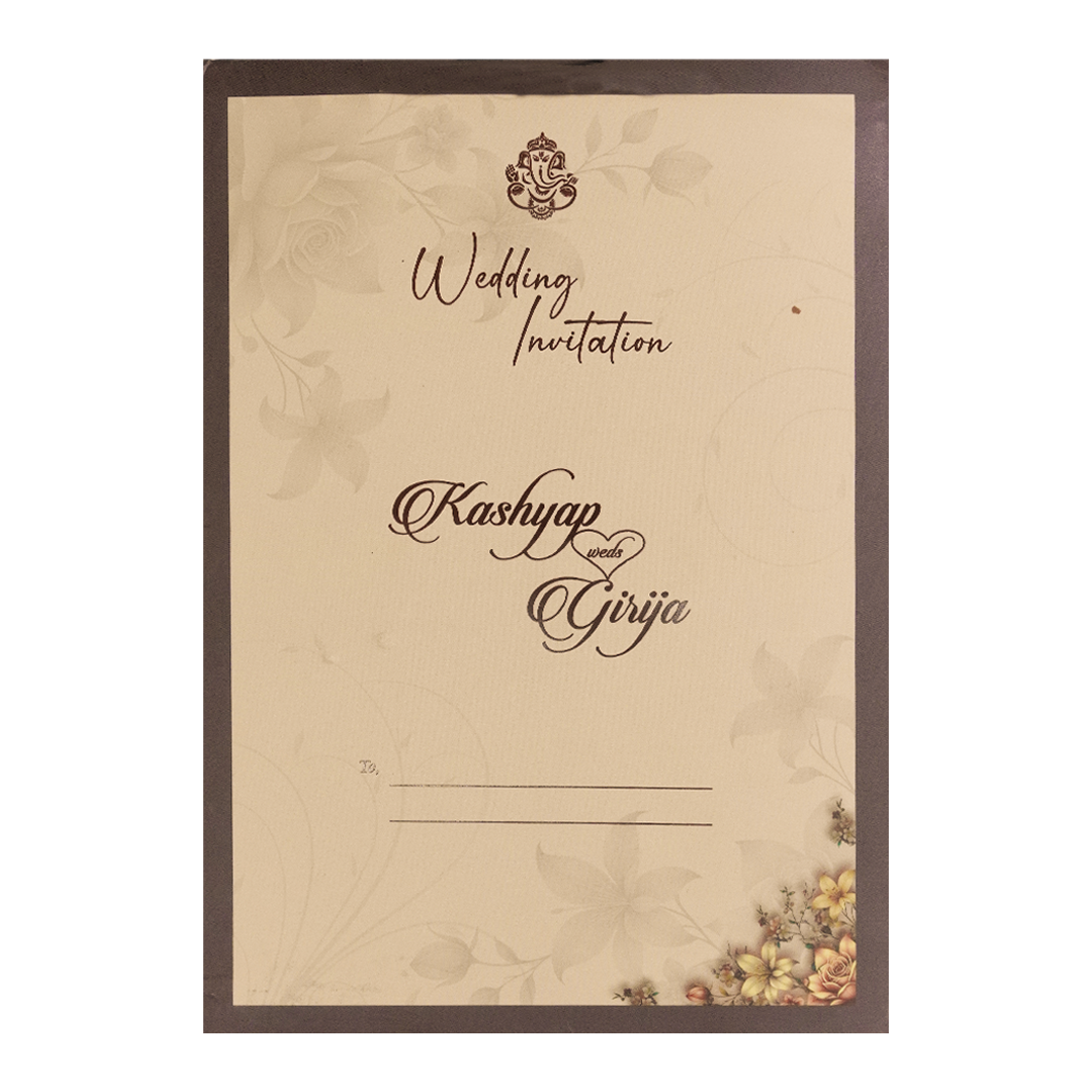 Brown Floral Padded Wedding Card-KSH72520