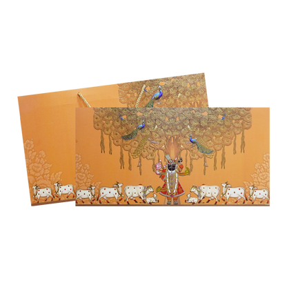 Orange Shrinathji Peacock Wedding Invitation Card-KPR24640