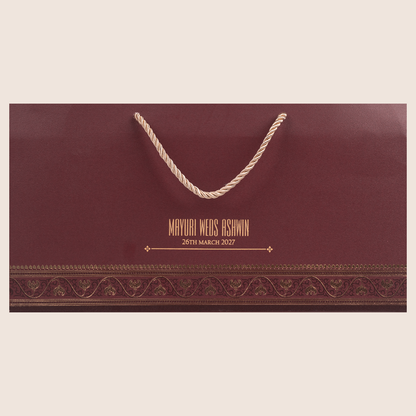 Maroon Floral Padded Bag Style Wedding Card - KPR024890