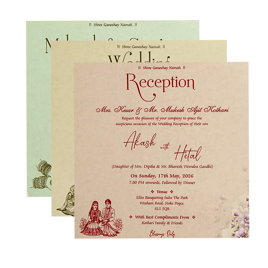 Cream Floral Bouquet Padded Wedding Card - KSH72610