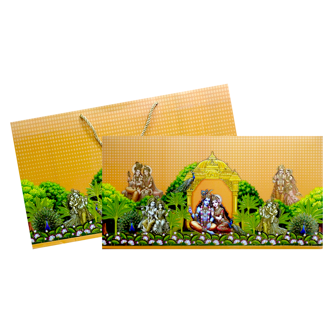 Orange Radha Krishna Embossed Wedding Card-KPR24650
