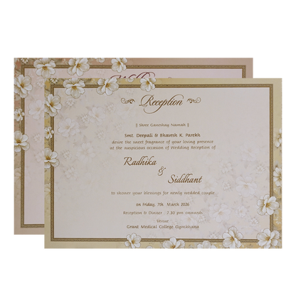 Grey Cream Floral Embossed Laser Cut Padded Wedding Card -KMMWD1143