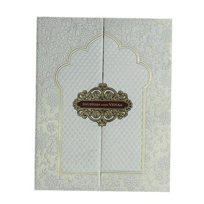 White Floral Padded Wedding Card-KSH73550