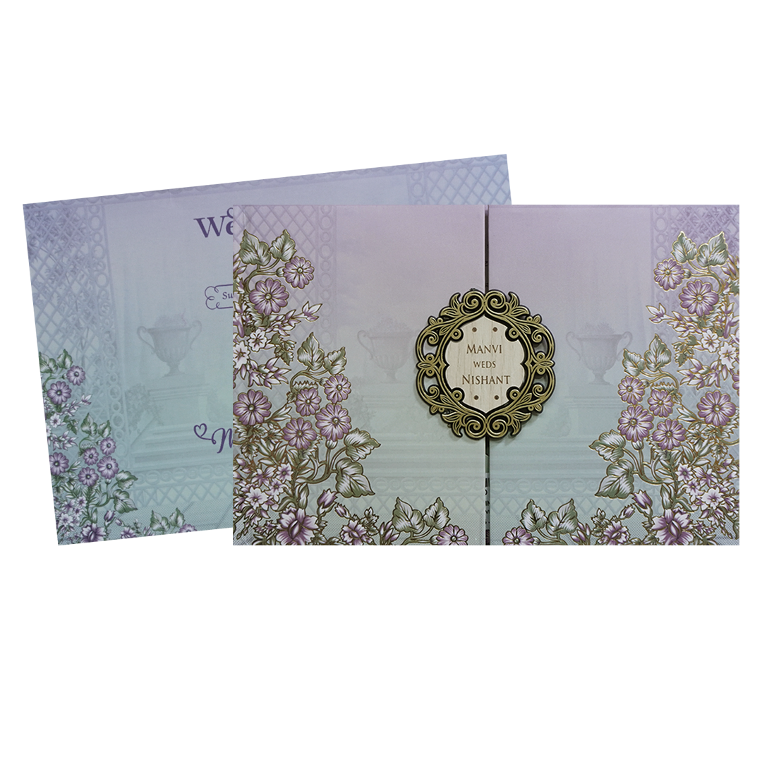 Sage Lavender Padded Floral Door Wedding Invitation - KVN07310