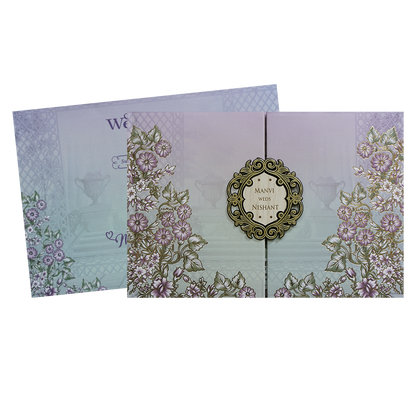Sage Lavender Padded Floral Door Wedding Invitation - KVN07310