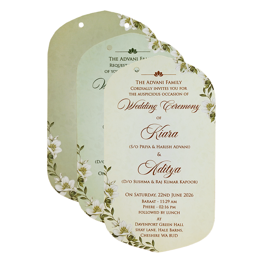 Green Gold Floral Laser-Cut Wedding Card-KFR16040