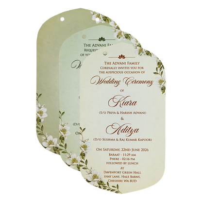 Green Gold Floral Laser-Cut Wedding Card-KFR16040