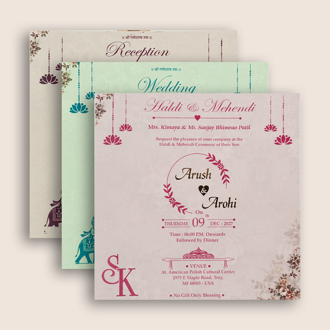 Lavender Floral Padded Door Style Invitation Card - KSH18760