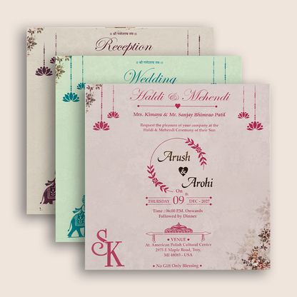 Lavender Floral Padded Door Style Invitation Card - KSH18760