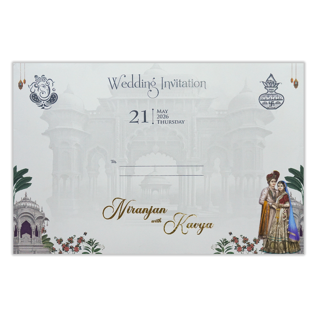 White Royal Bride Groom Padded Wedding Card - KSH72080