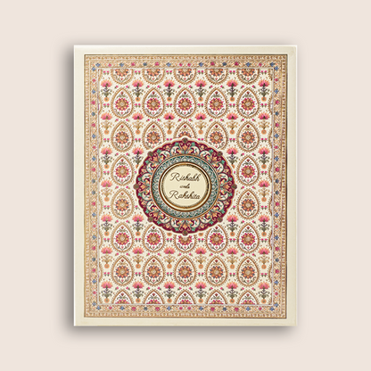 Cream Floral Padded  Round mandala Pattern Wedding card -KAA05720