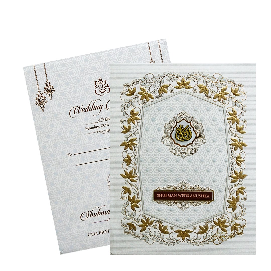 Royal Padded Embossed Floral Wedding Invitation Card-KRB09701