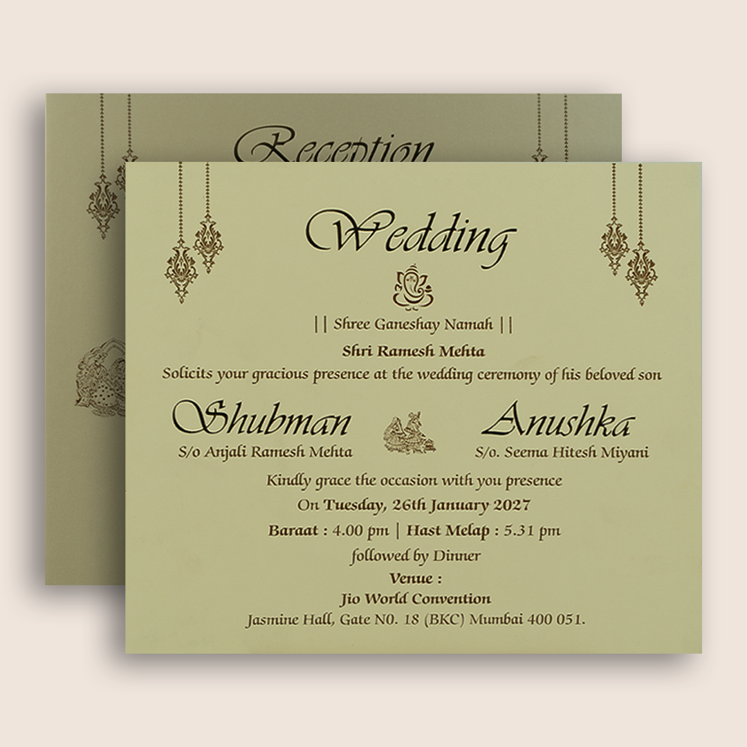 Olive Green Embossed Floral Padded Wedding card - KRB10390