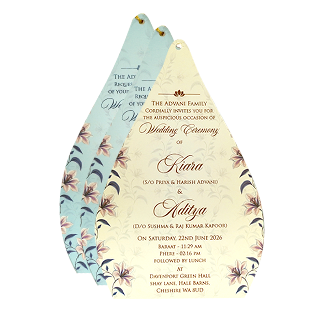 Powder Blue Floral Laser Cut Wedding Card - KFR16090