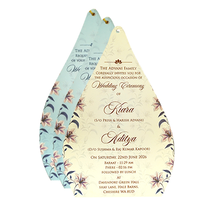 Powder Blue Floral Laser Cut Wedding Card - KFR16090