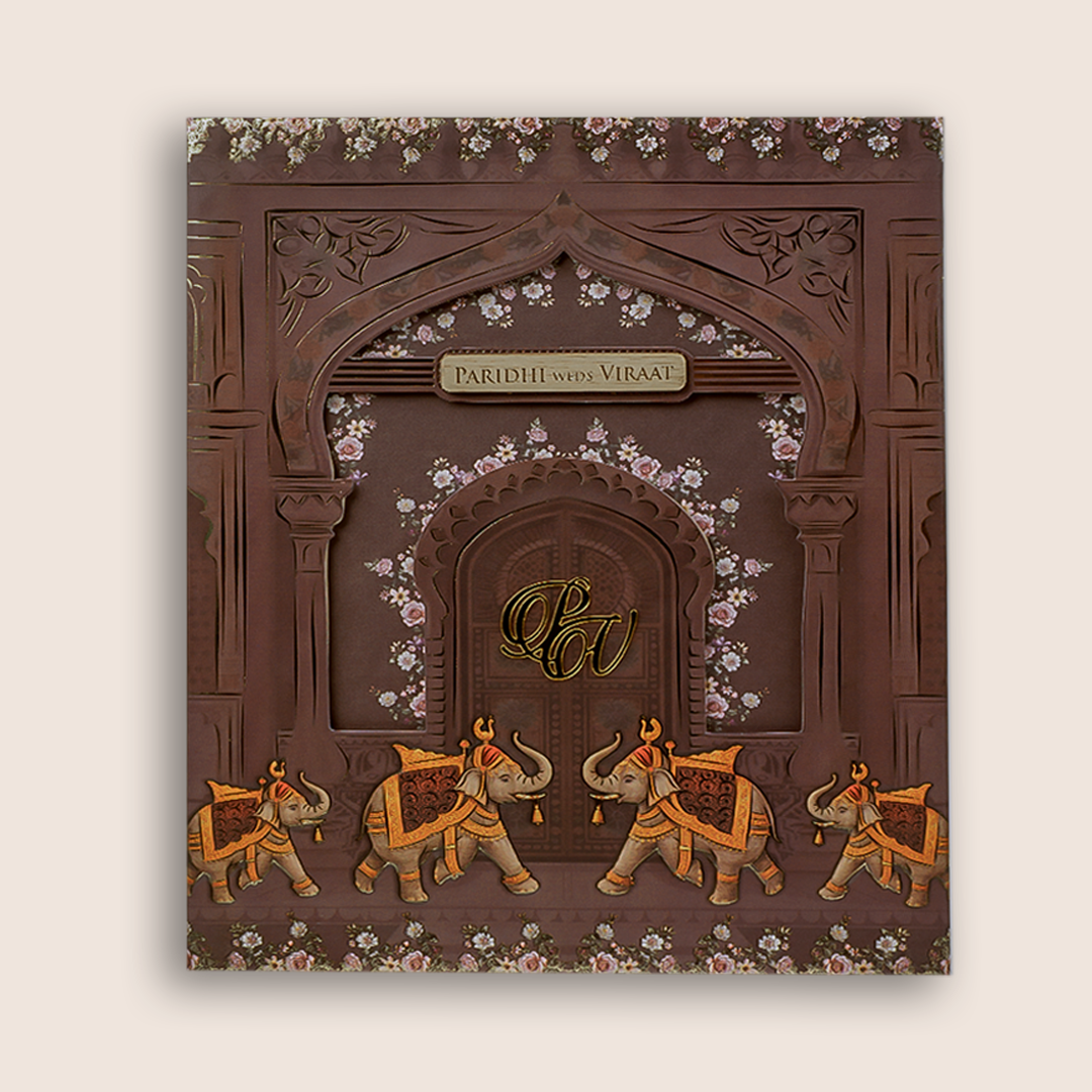 Brown Elephant Laser Cut Padded Invitation Card - KVN07920