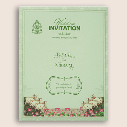 Green Floral Lord Balaji Padmavathi Wedding Card-KNKJ1158
