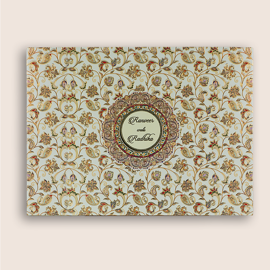 Cream Colourful Floral Wedding Card - KAA05390