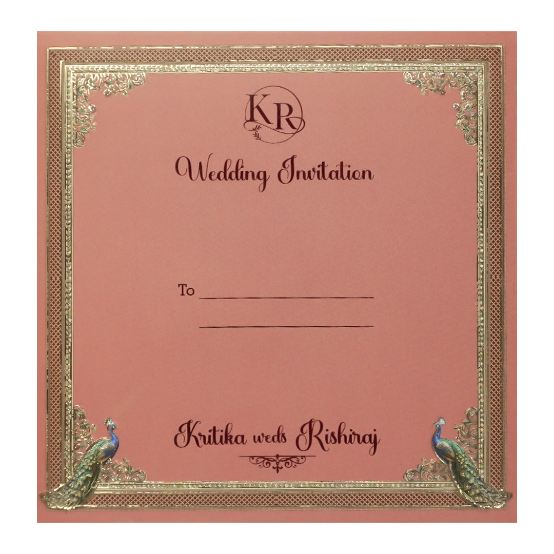 Maroon Peacock Padded Wedding Card-KSI64230